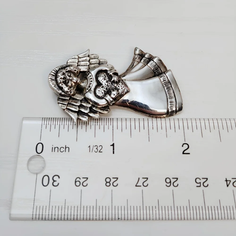 Vintage Sterling Silver Large Angel Brooch Pin Necklace Pendant with 20" Chain - Picture 6 of 15